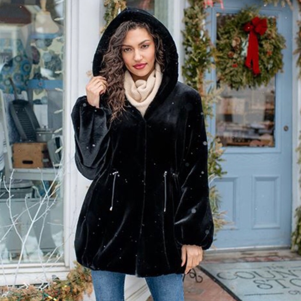 EUC Fabulous Furs Black Cinch Waist Coat